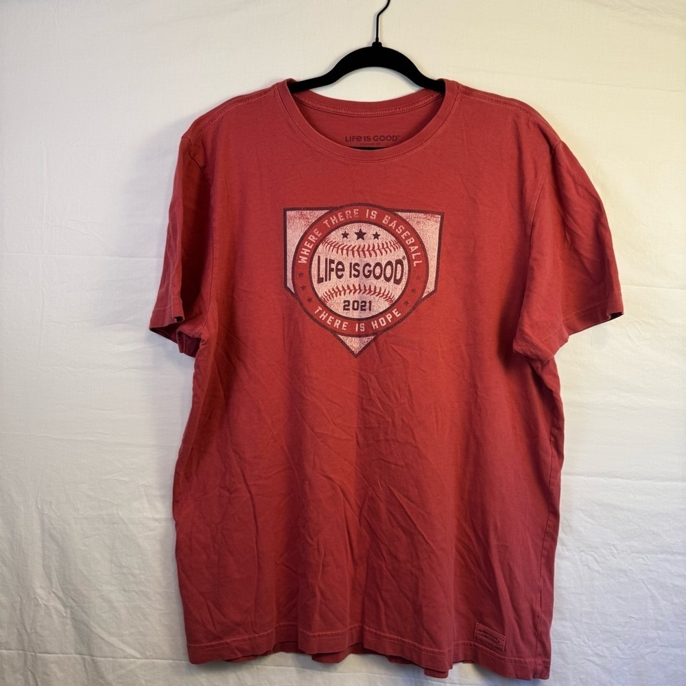Life is Good Red Men's Baseball T-Shirt Size L